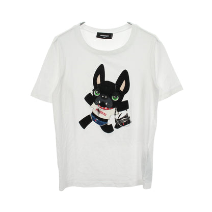 ドッグ 半袖Tシャツ コットン ラインストーン ホワイト ディースクエアード トップス DSQUARED2