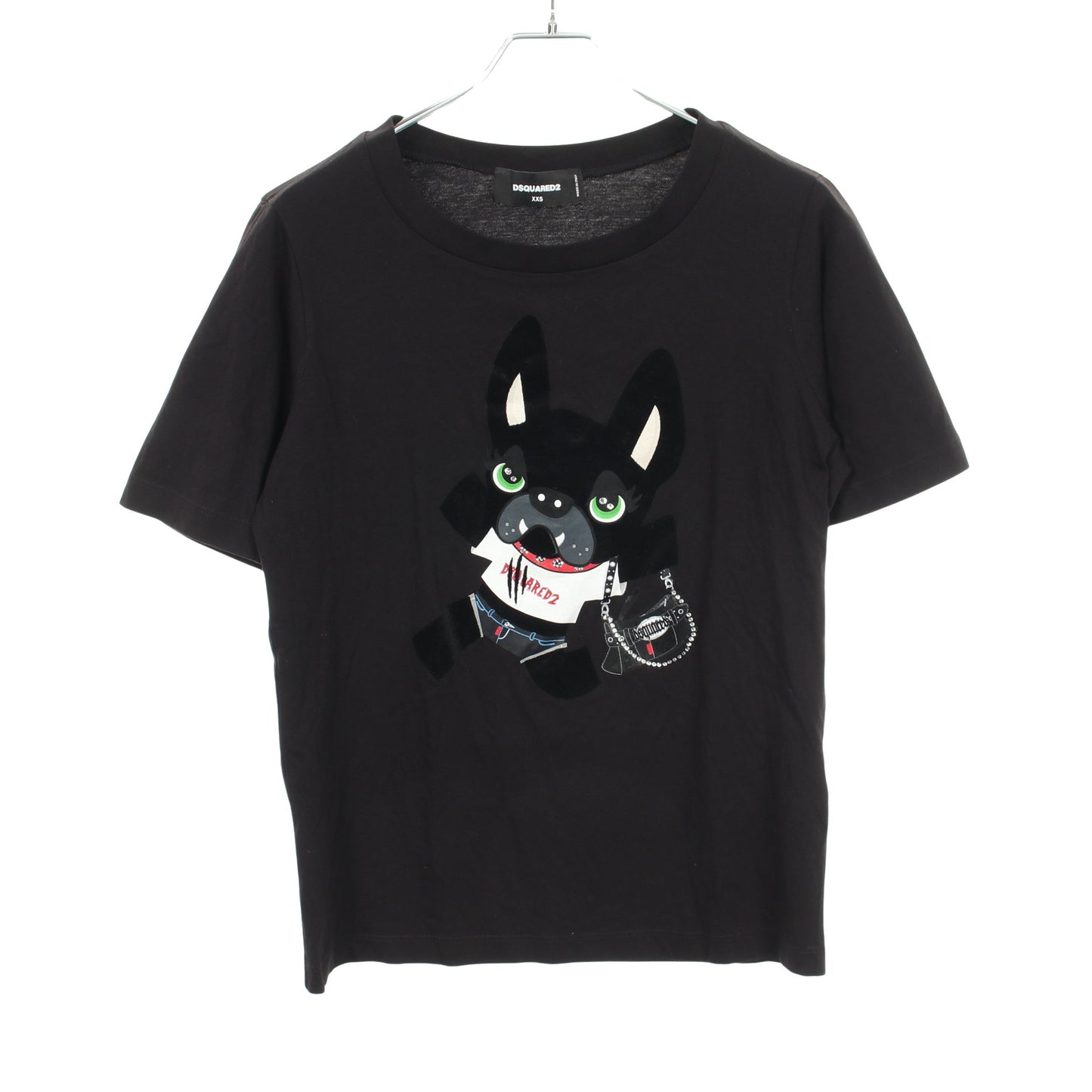ドッグ 半袖Tシャツ コットン ラインストーン ブラック ディースクエアード