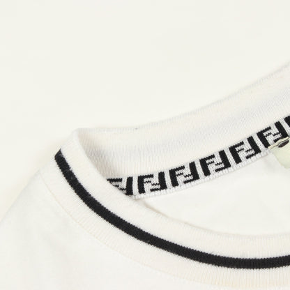 ロゴ刺繍 クルーネック 半袖Tシャツ コットン ホワイト ブラック フェンディ