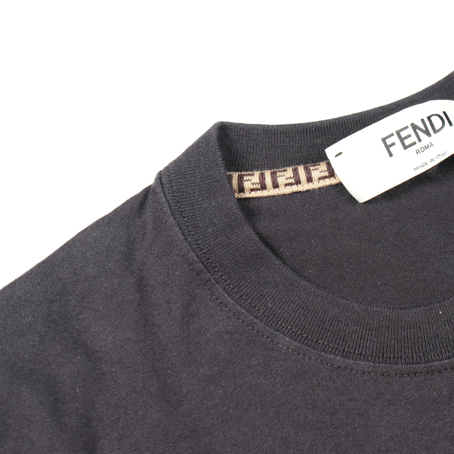 ロゴ スパンコール 半袖Tシャツ コットン ブラック マルチカラー フェンディ