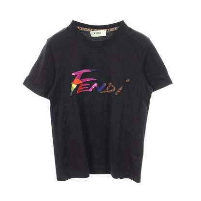 ロゴ スパンコール 半袖Tシャツ コットン ブラック マルチカラー フェンディ