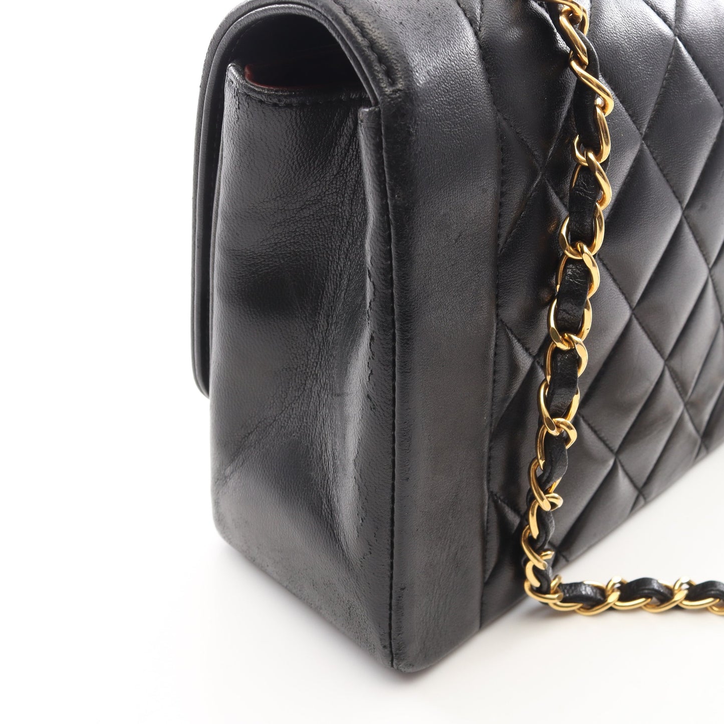 マトラッセ ダイアナフラップ チェーンショルダーバッグ ラムスキン ブラック ゴールド金具 シャネル バッグ CHANEL