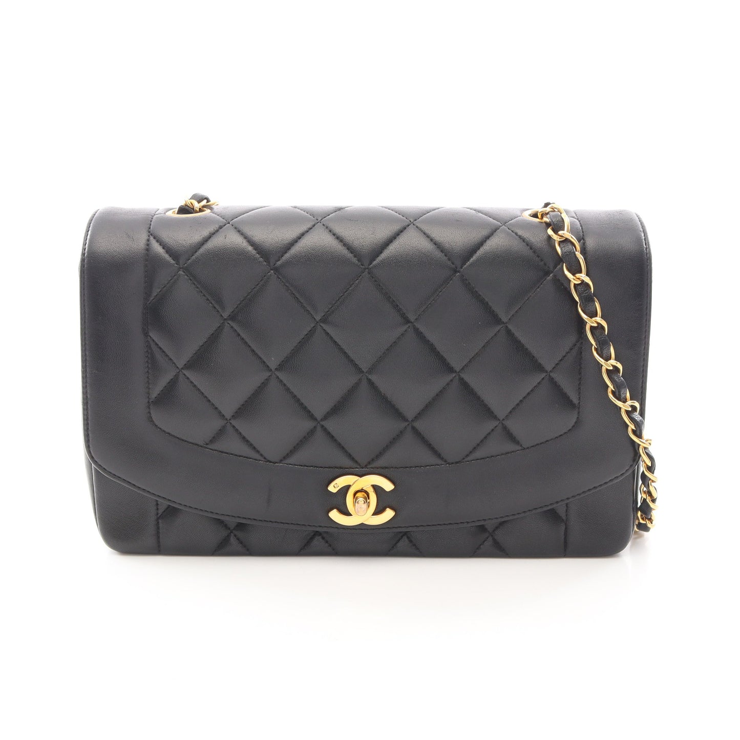 マトラッセ ダイアナフラップ チェーンショルダーバッグ ラムスキン ブラック ゴールド金具 シャネル バッグ CHANEL