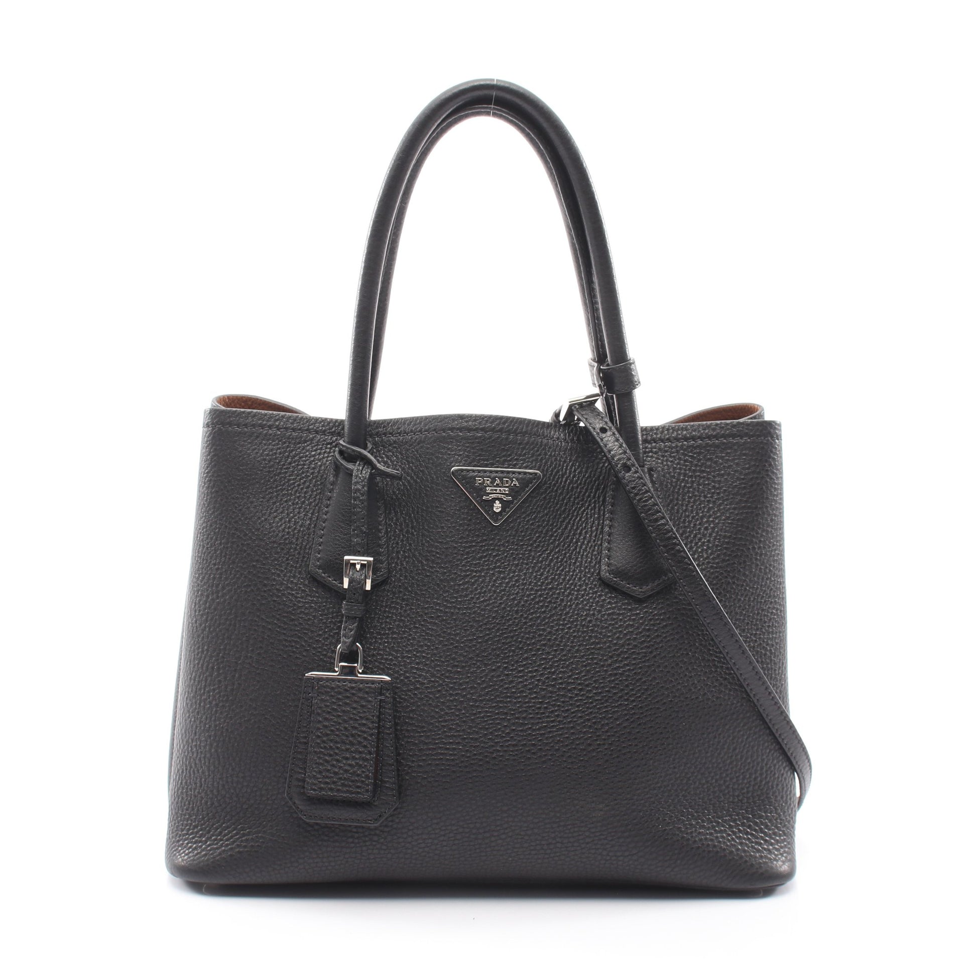 トライアングルロゴ 2WAY ハンドバッグ トートバッグ レザー ブラック プラダ バッグ PRADA