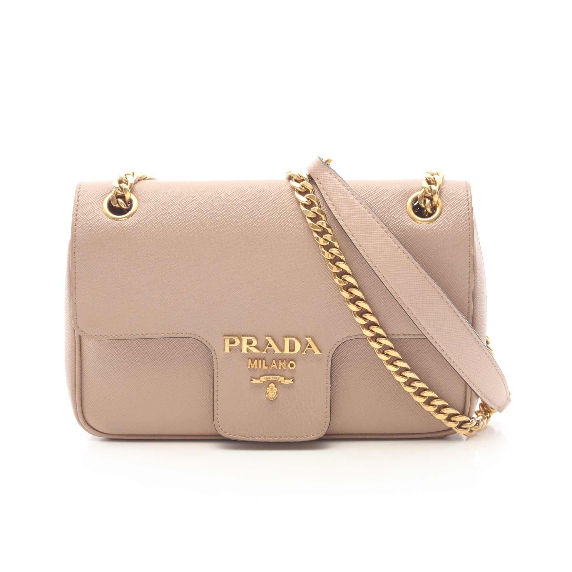フラップ チェーンショルダーバッグ サフィアーノレザー ピンクベージュ プラダ バッグ PRADA