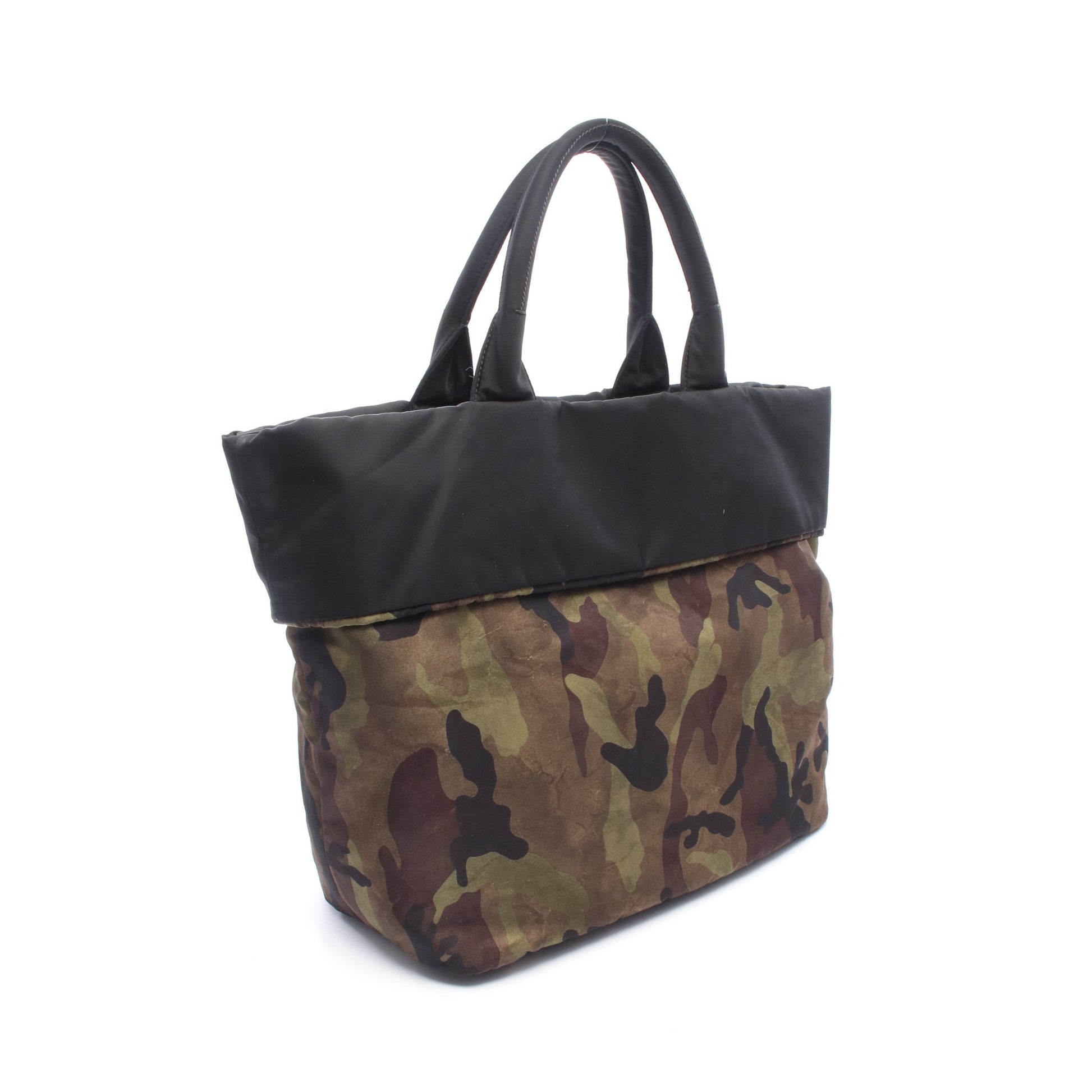 カモフラージュ リバーシブル 2WAY ハンドバッグ トートバッグ ナイロン カーキグリーン ブラック マルチカラー プラダ バッグ PRADA