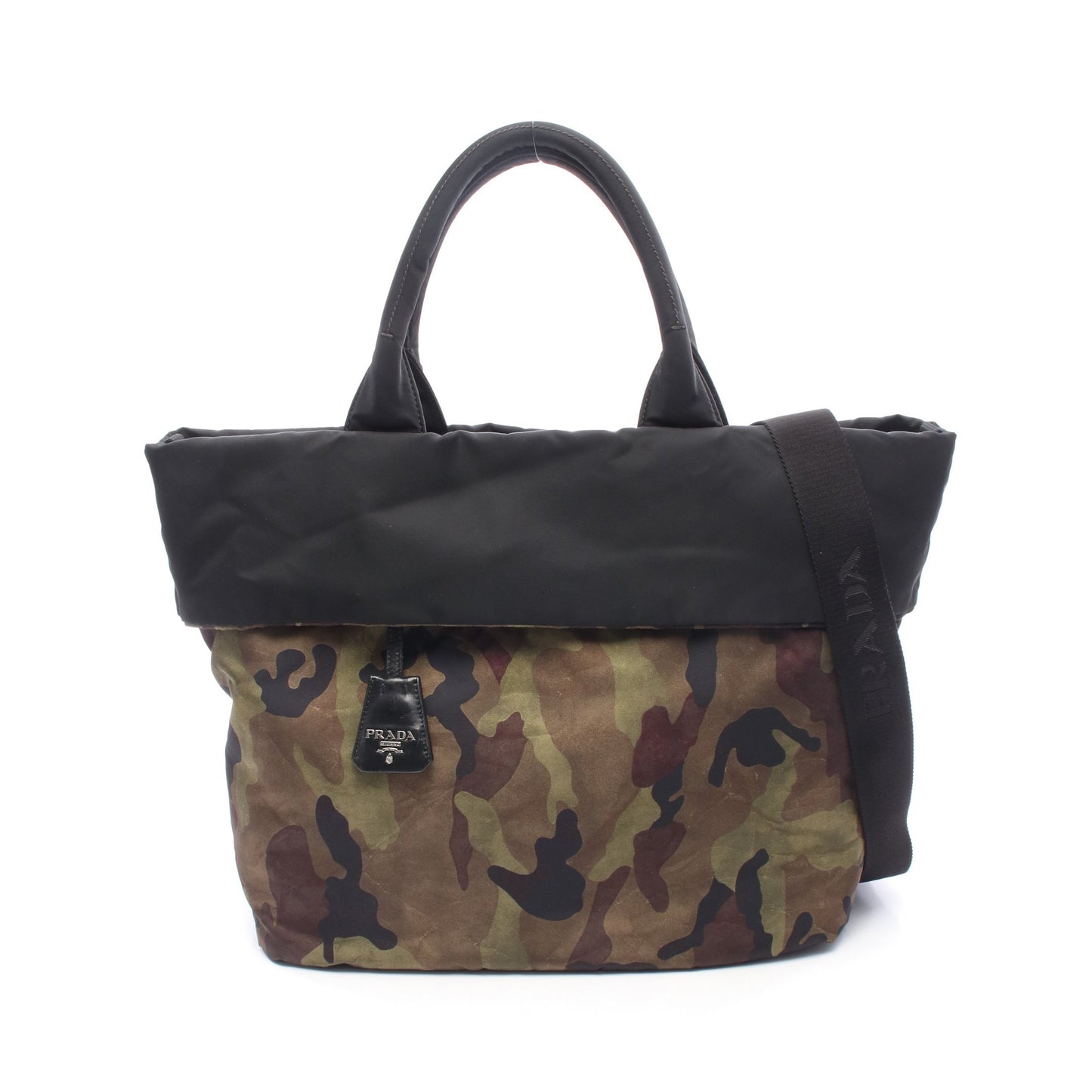 カモフラージュ リバーシブル 2WAY ハンドバッグ トートバッグ ナイロン カーキグリーン ブラック マルチカラー プラダ バッグ PRADA