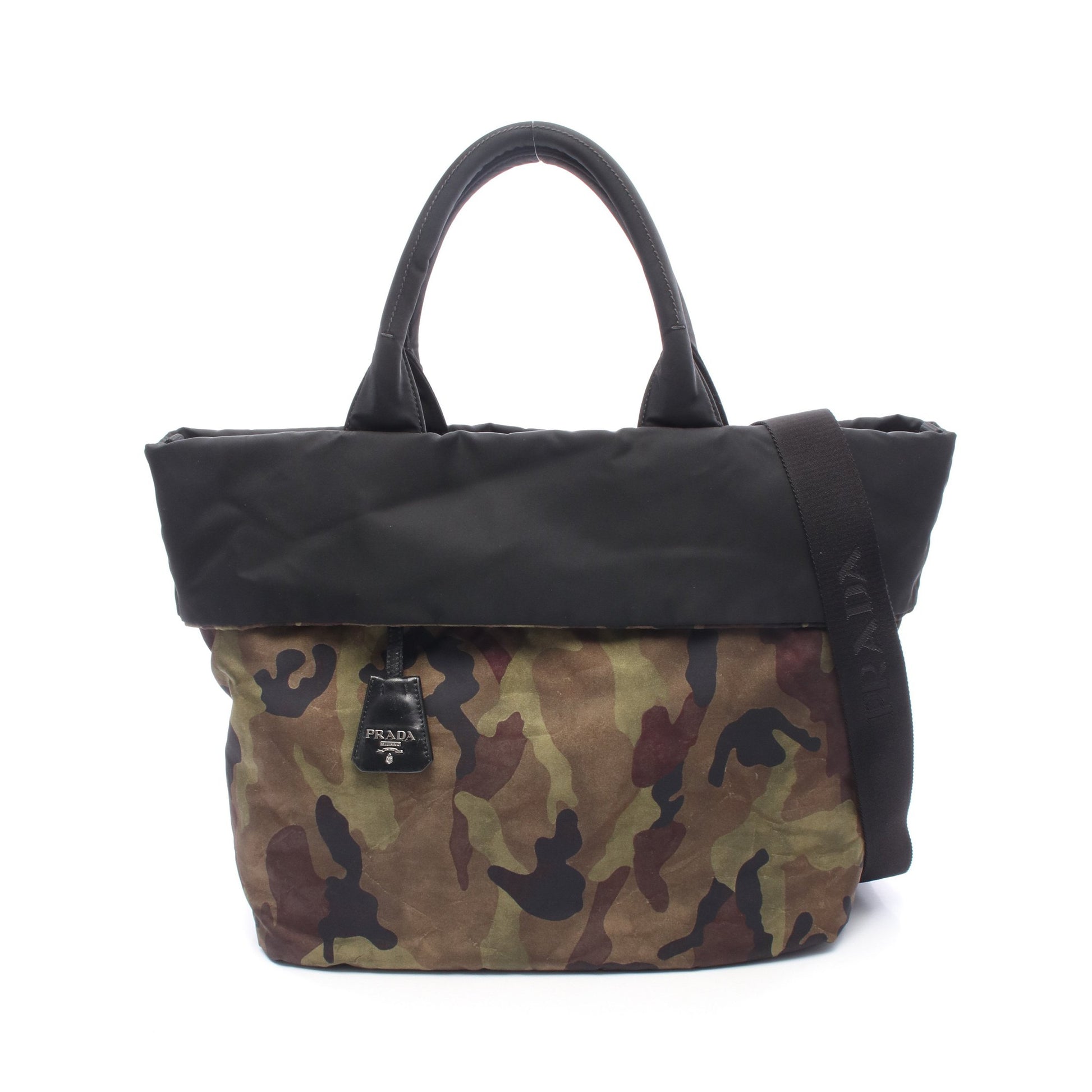 カモフラージュ リバーシブル 2WAY ハンドバッグ トートバッグ ナイロン カーキグリーン ブラック マルチカラー プラダ バッグ PRADA