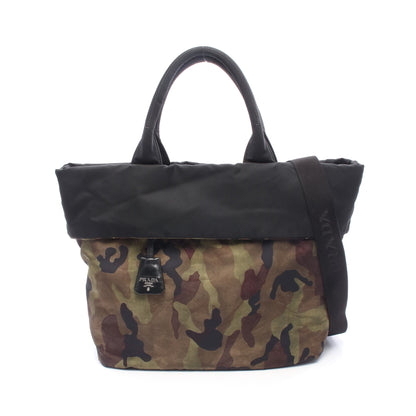 カモフラージュ リバーシブル 2WAY ハンドバッグ トートバッグ ナイロン カーキグリーン ブラック マルチカラー プラダ バッグ PRADA
