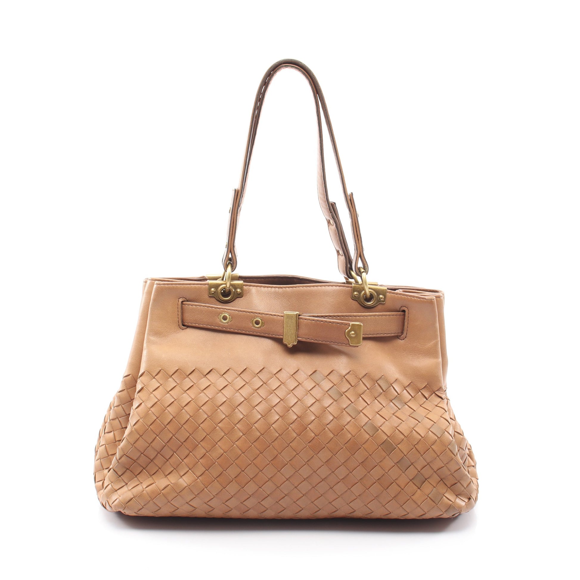 イントレチャート ハンドバッグ レザー ブラウン ボッテガヴェネタ バッグ BOTTEGA VENETA