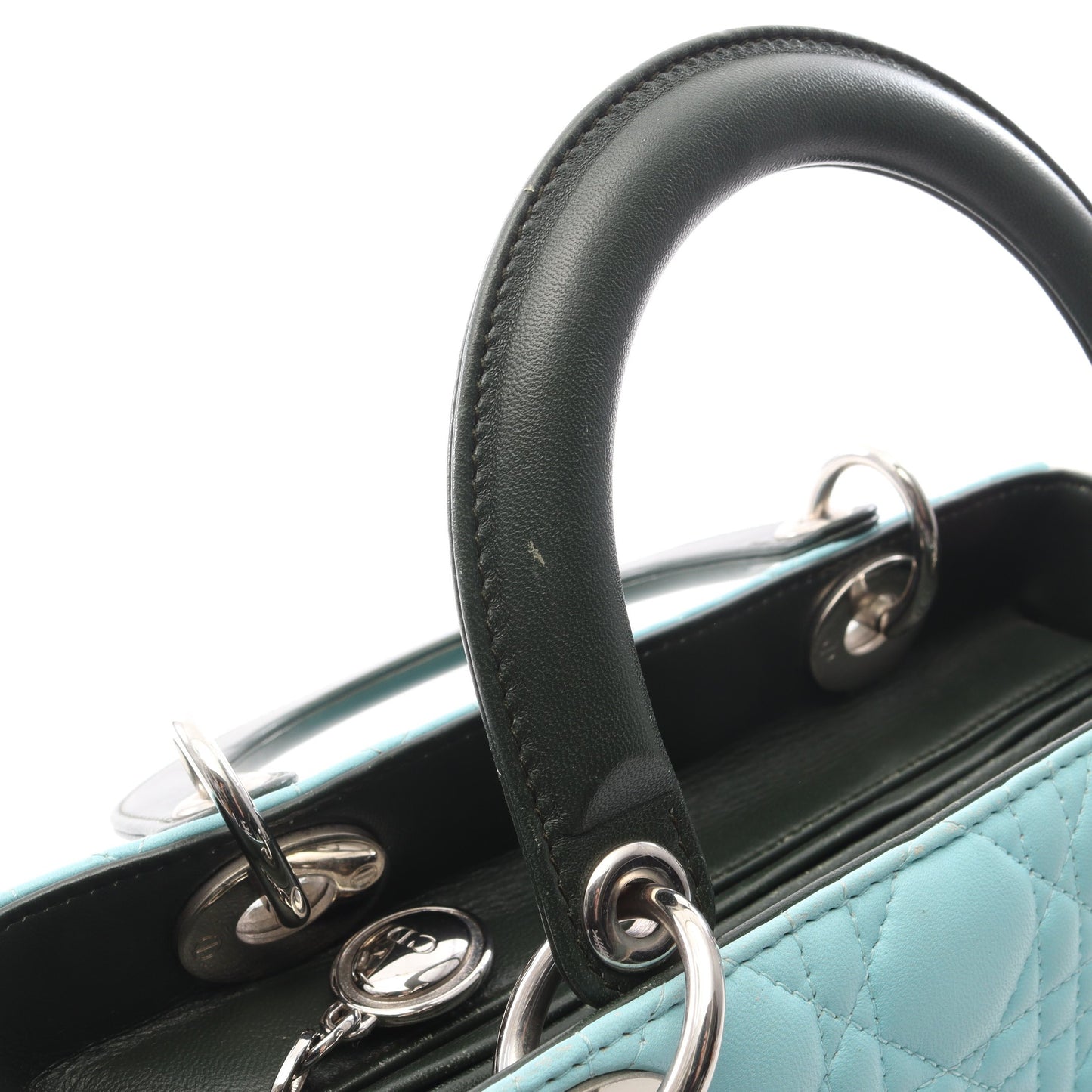 LADY DIOR レディディオール カナージュ ハンドバッグ レザー ライトブルー アイボリー ダークグリーン クリスチャンディオール バッグ Christian Dior