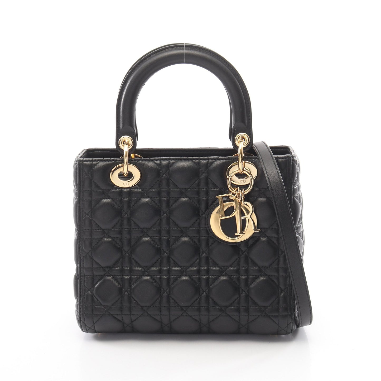 LADY DIOR レディディオール カナージュ 2WAY ハンドバッグ レザー ブラック クリスチャンディオール バッグ Christian Dior