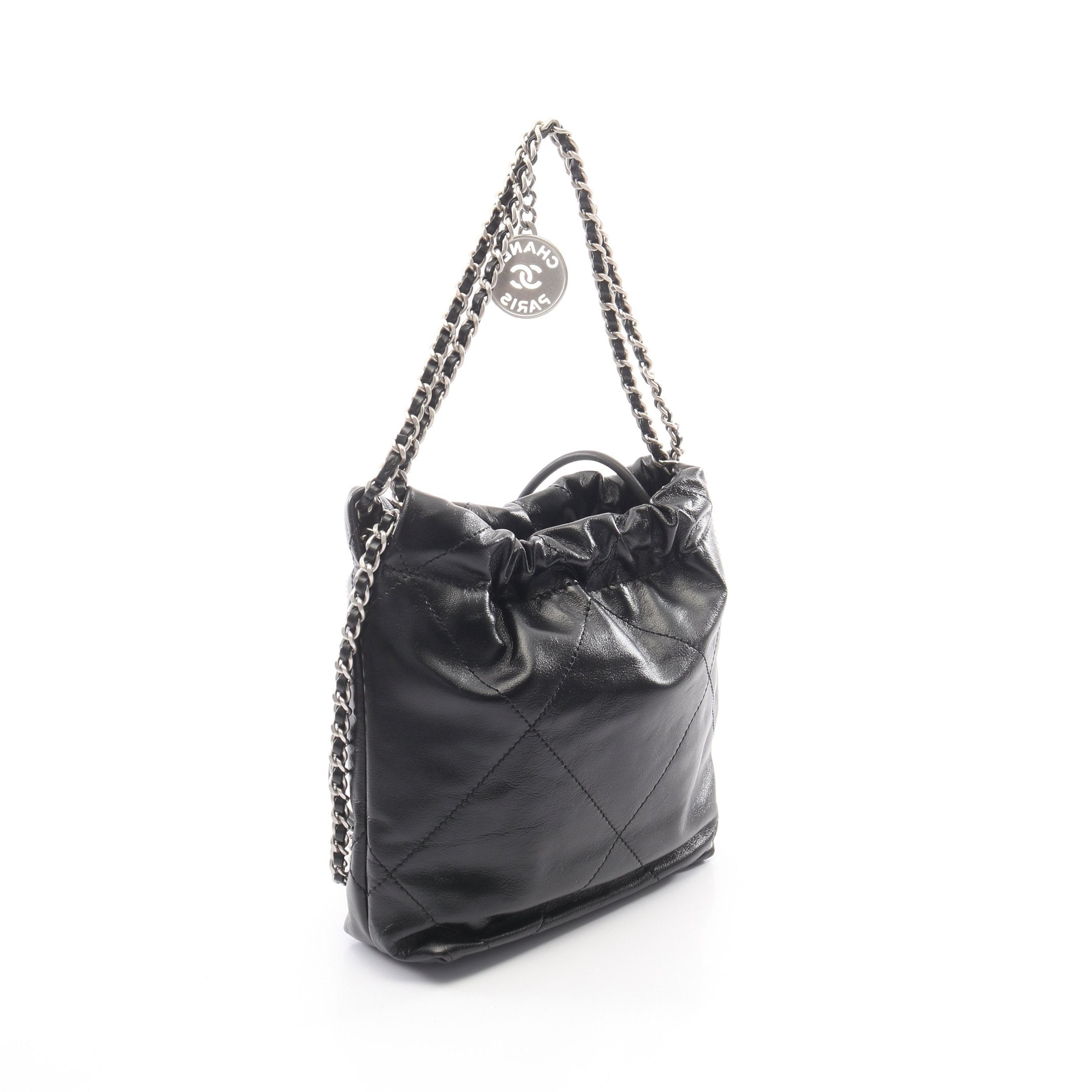 CHANEL 22 ミニ 2WAY チェーンショルダーバッグ レザー ブラック