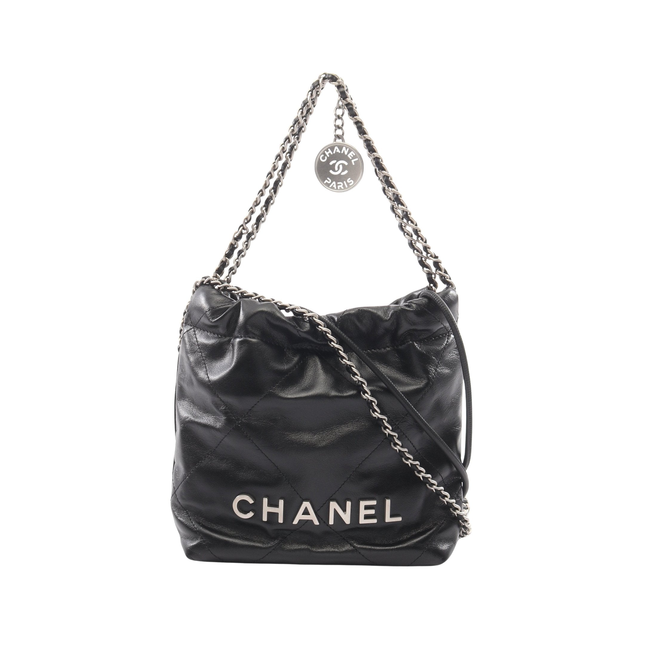 な*さ様 CHANEL ブラックレザー ショルダーバッグ CHANEL 22 ミニ 2WAY チェーンショルダーバッグ レザー ブラック