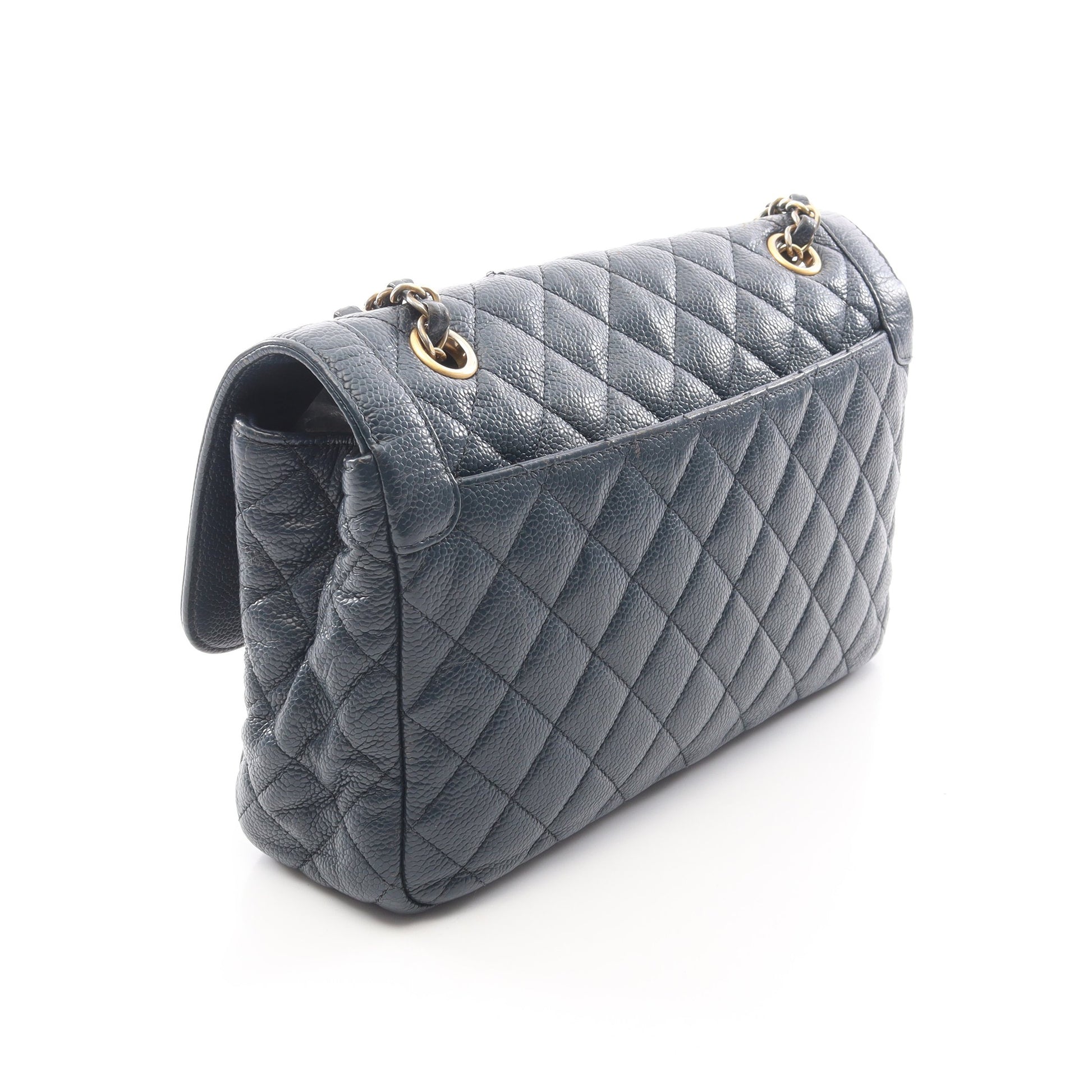 マトラッセ シングルフラップ チェーンショルダーバッグ キャビアスキン ネイビー ゴールド金具 シャネル バッグ CHANEL