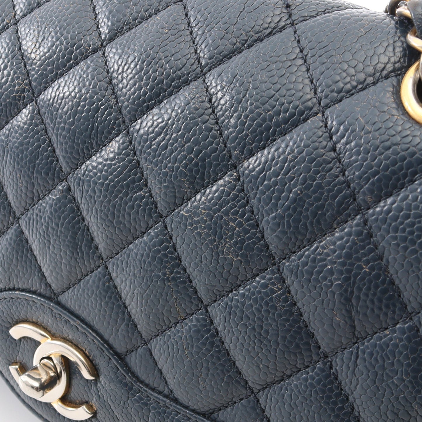 マトラッセ シングルフラップ チェーンショルダーバッグ キャビアスキン ネイビー ゴールド金具 シャネル バッグ CHANEL