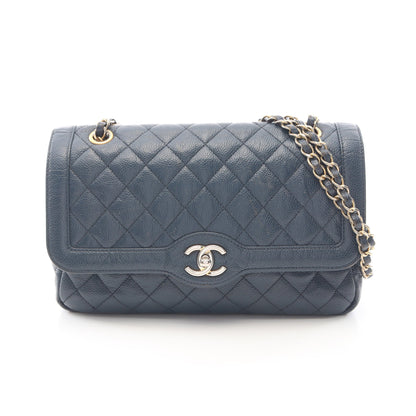 マトラッセ シングルフラップ チェーンショルダーバッグ キャビアスキン ネイビー ゴールド金具 シャネル バッグ CHANEL