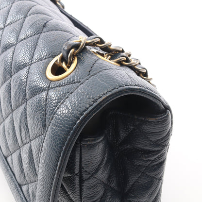 マトラッセ シングルフラップ チェーンショルダーバッグ キャビアスキン ネイビー ゴールド金具 シャネル バッグ CHANEL