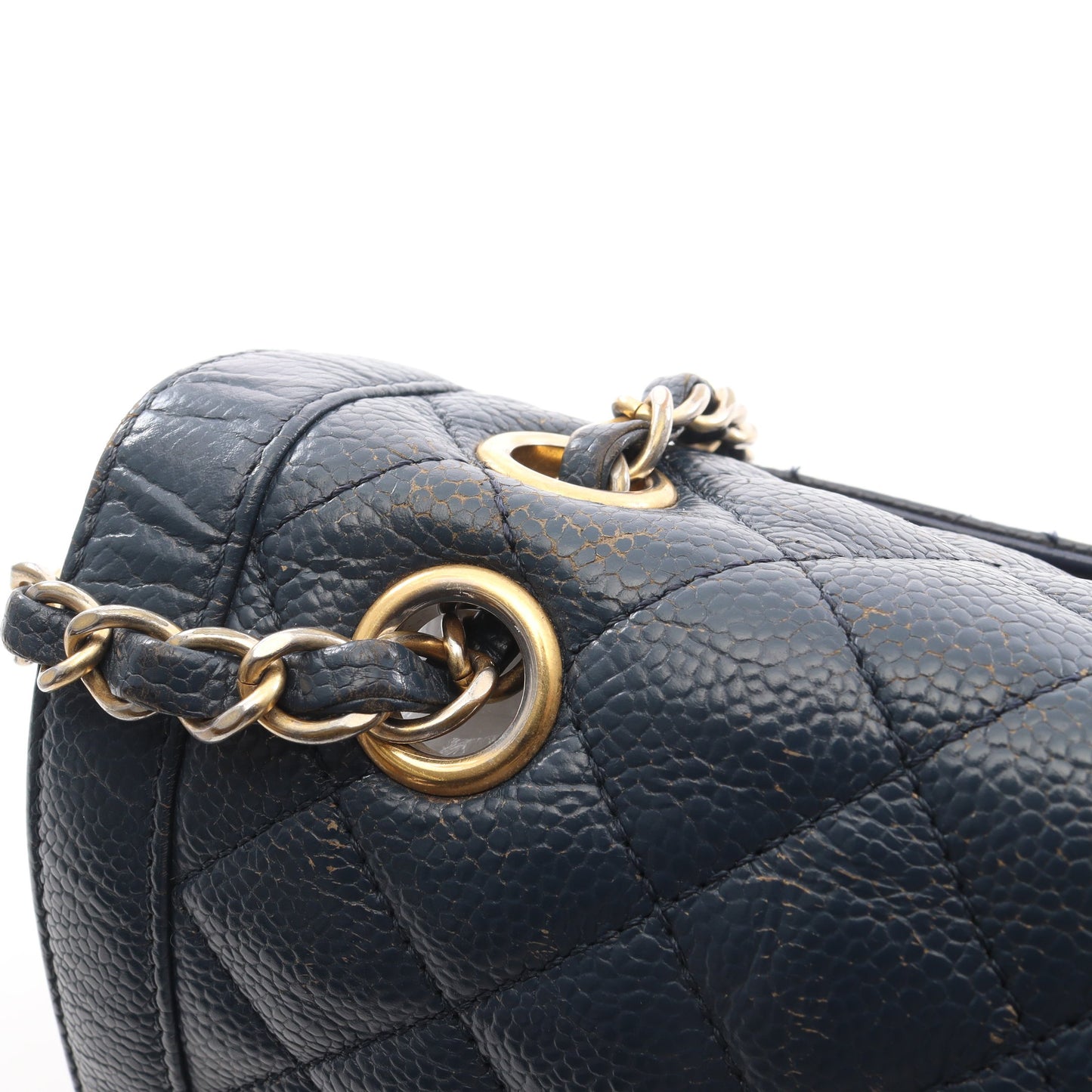 マトラッセ シングルフラップ チェーンショルダーバッグ キャビアスキン ネイビー ゴールド金具 シャネル バッグ CHANEL