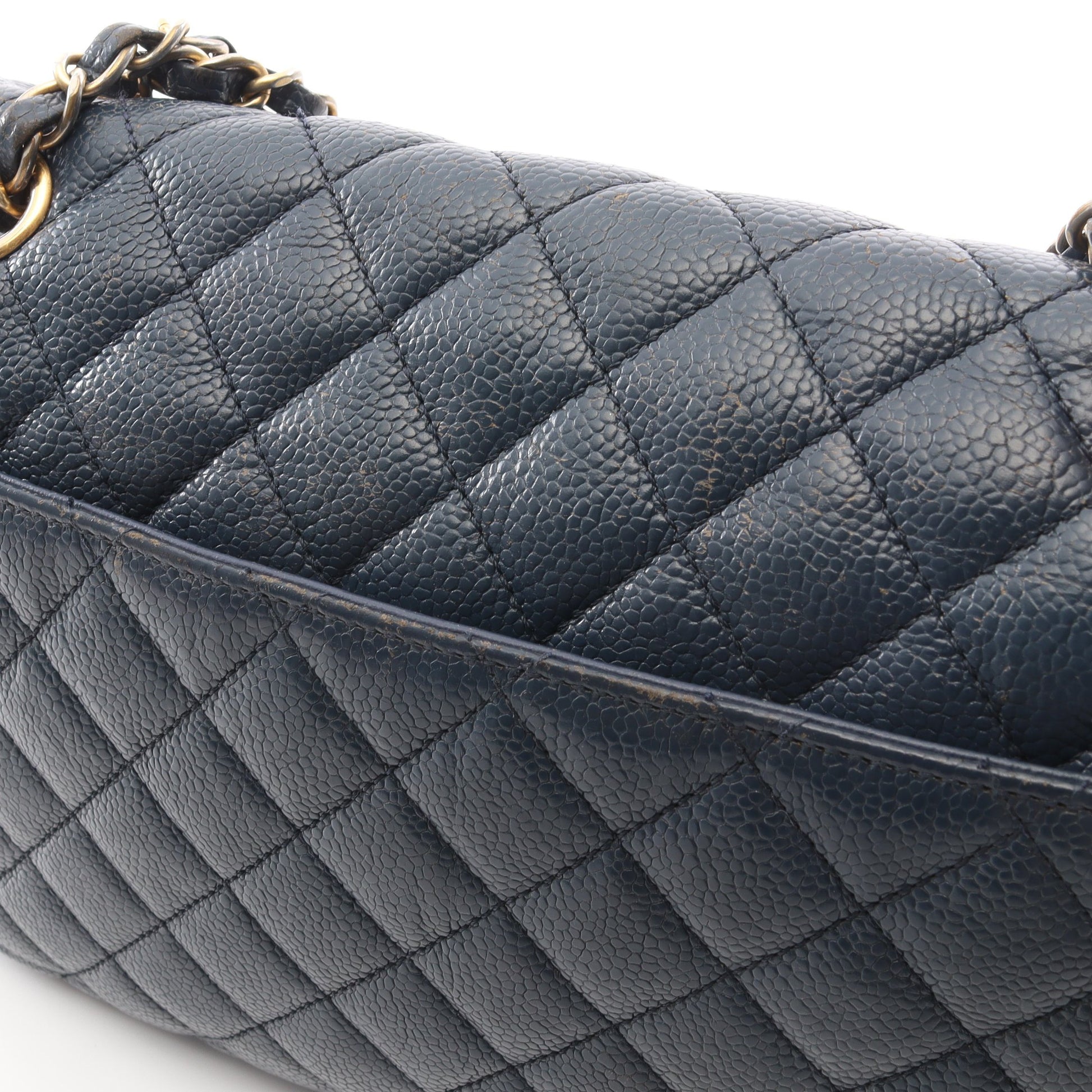 マトラッセ シングルフラップ チェーンショルダーバッグ キャビアスキン ネイビー ゴールド金具 シャネル バッグ CHANEL