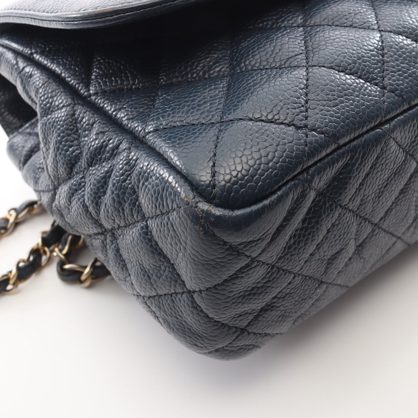 マトラッセ シングルフラップ チェーンショルダーバッグ キャビアスキン ネイビー ゴールド金具 シャネル バッグ CHANEL