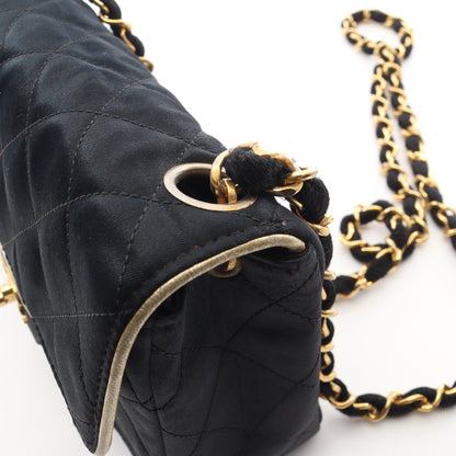 ミニマトラッセ チェーンショルダーバッグ サテン レザー ブラック ゴールド ゴールド金具 シャネル バッグ CHANEL