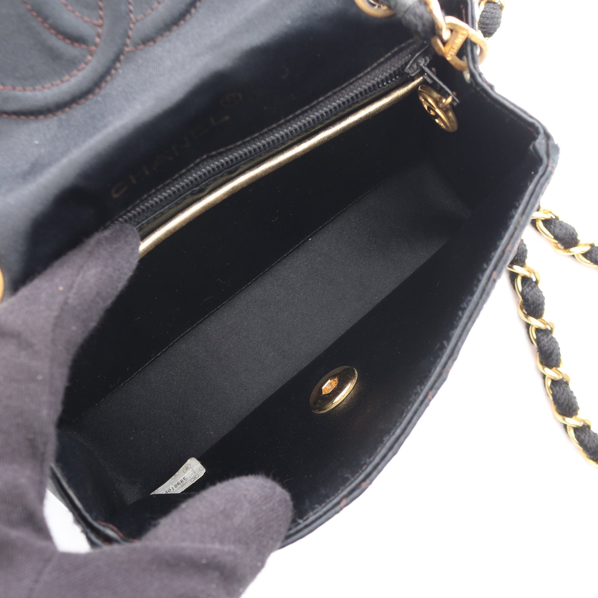 ミニマトラッセ チェーンショルダーバッグ サテン レザー ブラック ゴールド ゴールド金具 シャネル バッグ CHANEL