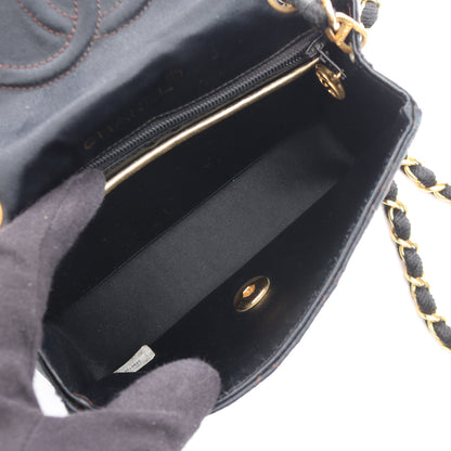 ミニマトラッセ チェーンショルダーバッグ サテン レザー ブラック ゴールド ゴールド金具 シャネル バッグ CHANEL