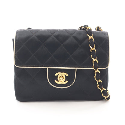 ミニマトラッセ チェーンショルダーバッグ サテン レザー ブラック ゴールド ゴールド金具 シャネル バッグ CHANEL