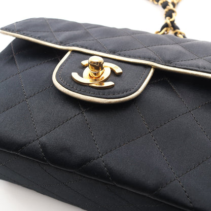 ミニマトラッセ チェーンショルダーバッグ サテン レザー ブラック ゴールド ゴールド金具 シャネル バッグ CHANEL