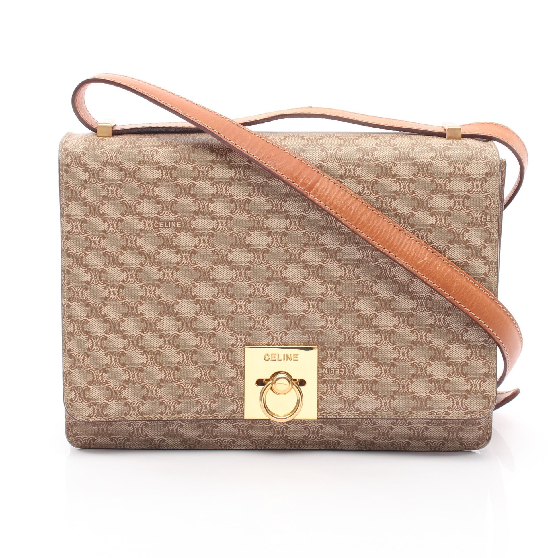 トリオンフ ショルダーバッグ PVC レザー ベージュ ブラウン セリーヌ バッグ CELINE