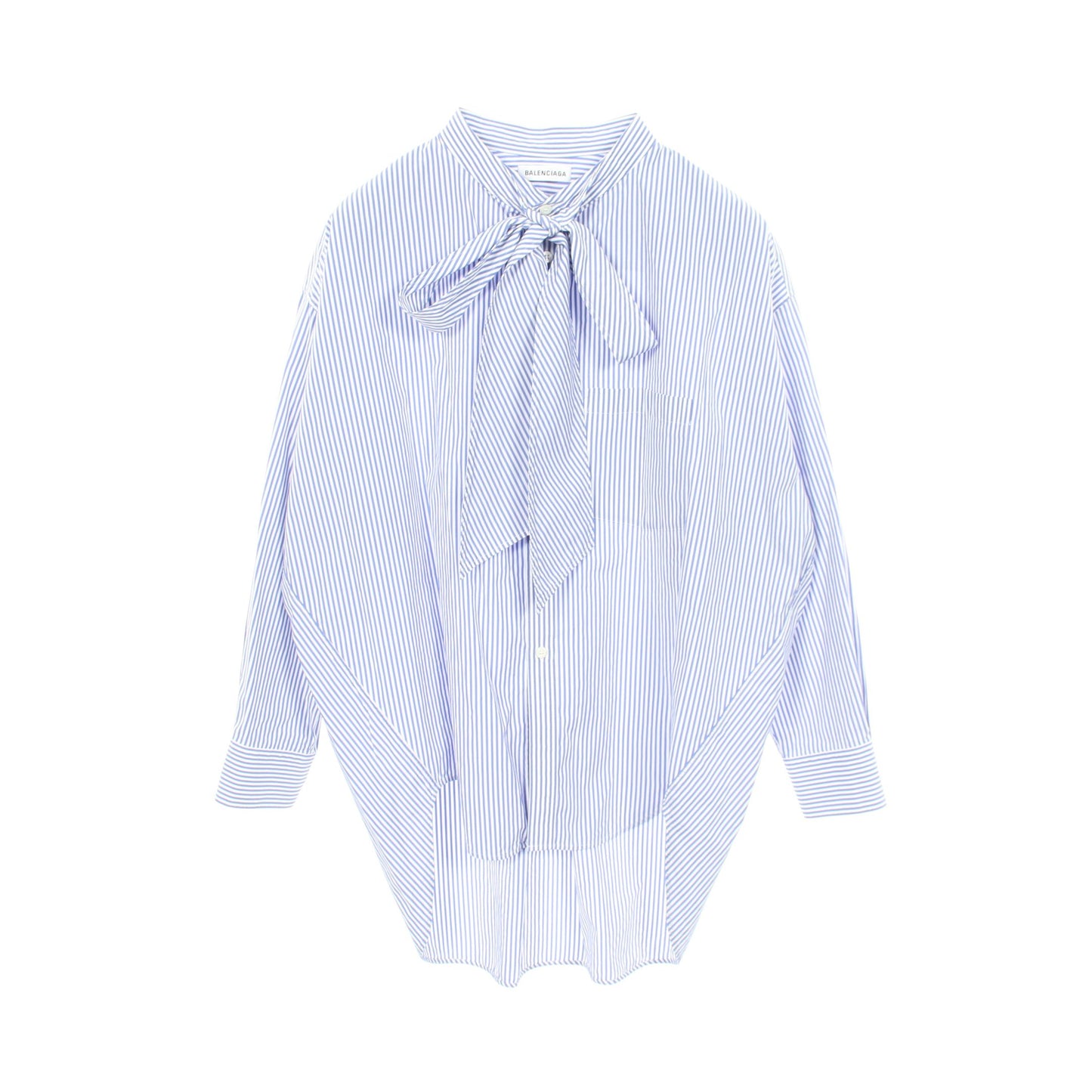 ストライプ ニュースウィング バックロゴ ボウタイ シャツ コットン ブルー ホワイト レッド バレンシアガ トップス BALENCIAGA