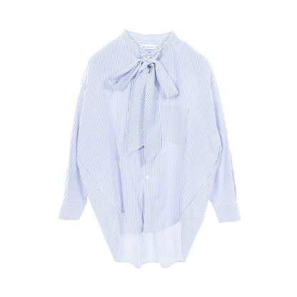 ストライプ ニュースウィング バックロゴ ボウタイ シャツ コットン ブルー ホワイト レッド バレンシアガ トップス BALENCIAGA