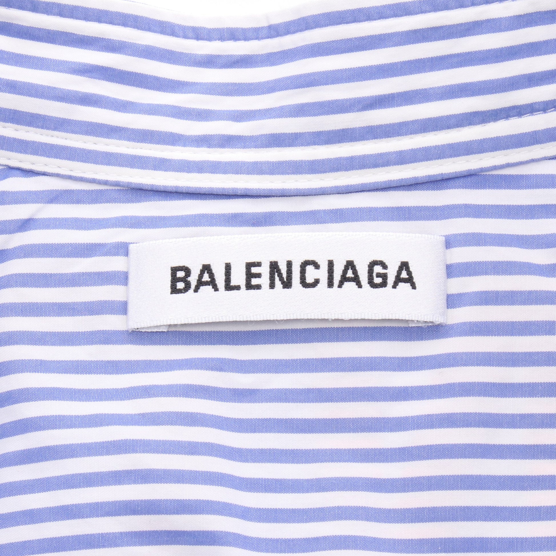 ストライプ ニュースウィング バックロゴ ボウタイ シャツ コットン ブルー ホワイト レッド バレンシアガ トップス BALENCIAGA