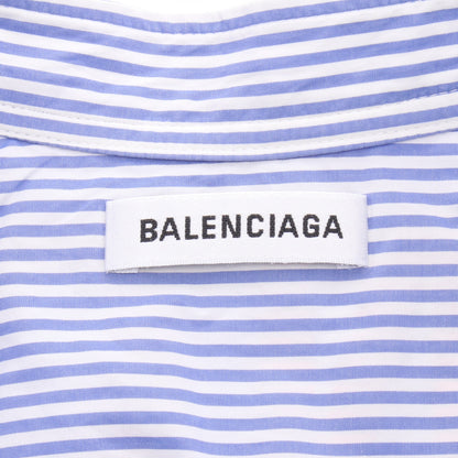 ストライプ ニュースウィング バックロゴ ボウタイ シャツ コットン ブルー ホワイト レッド バレンシアガ トップス BALENCIAGA
