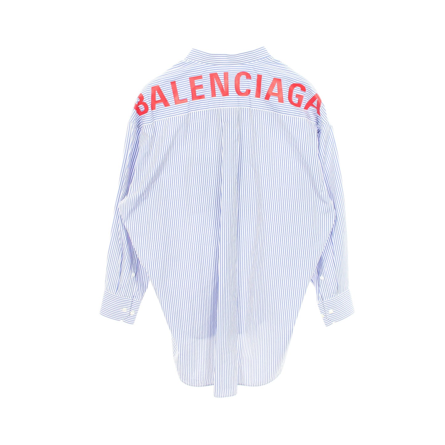 ストライプ ニュースウィング バックロゴ ボウタイ シャツ コットン ブルー ホワイト レッド バレンシアガ トップス BALENCIAGA