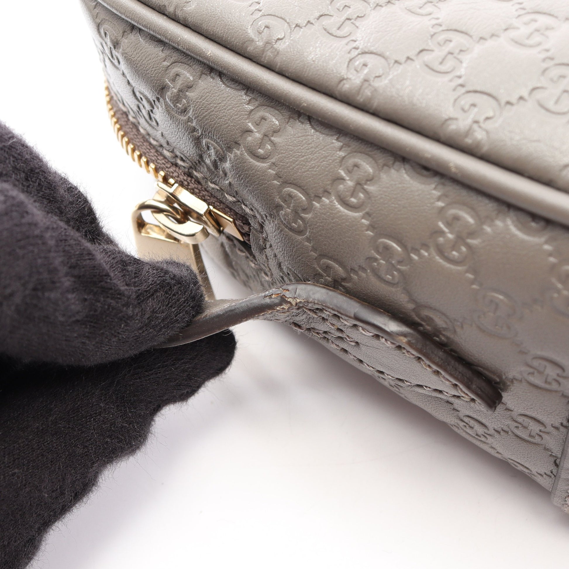ブリー マイクログッチシマ ショルダーバッグ レザー グレー グッチ バッグ GUCCI