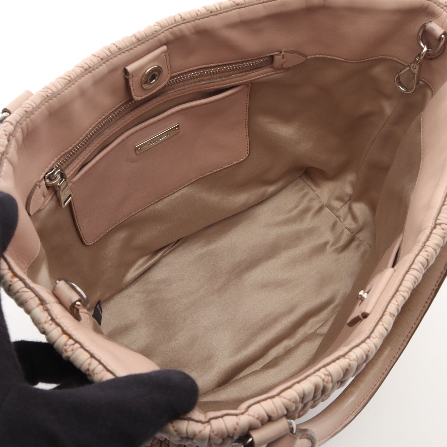 マテラッセ クリスタル 2WAY ハンドバッグ レザー ピンクベージュ ミュウミュウ バッグ miu miu