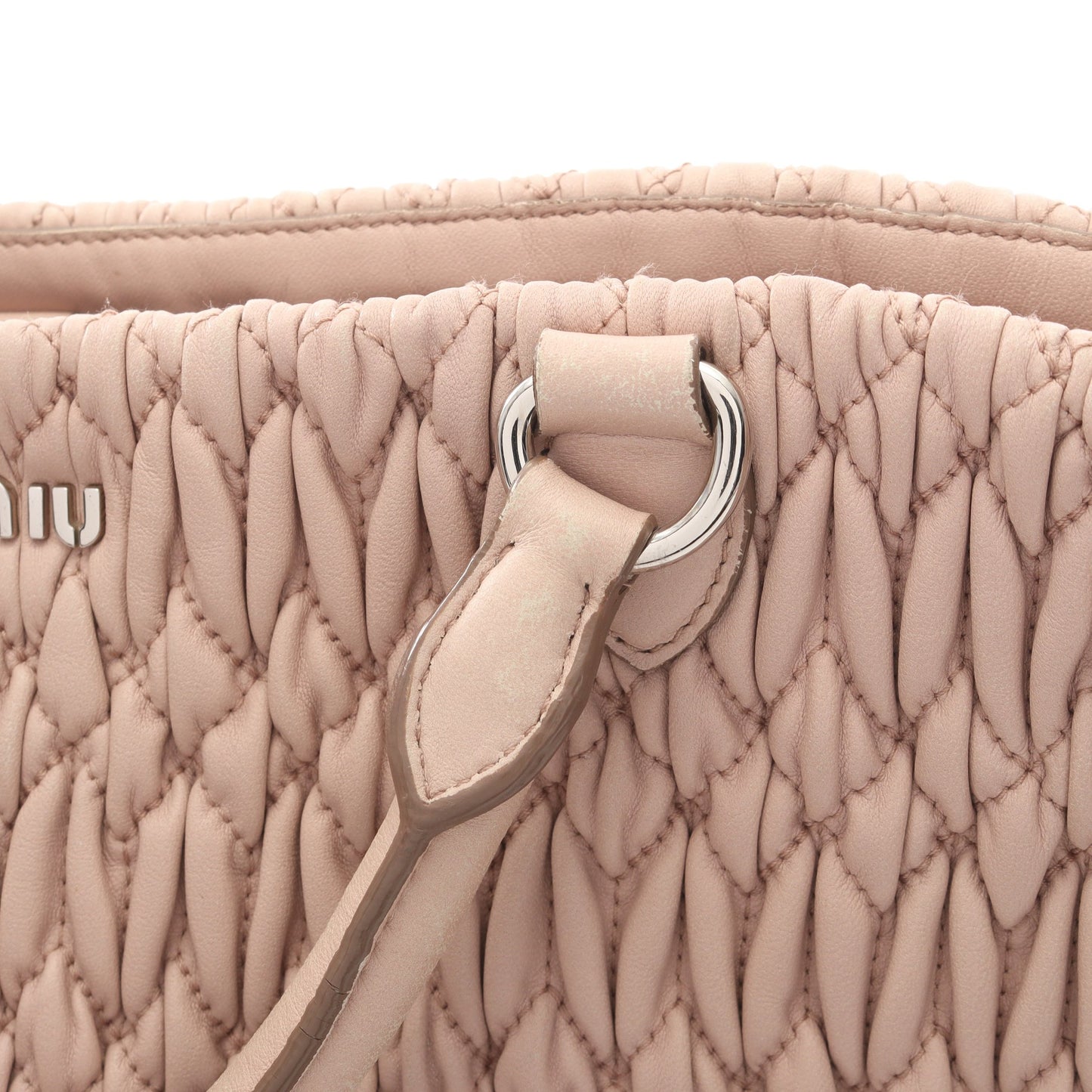 マテラッセ クリスタル 2WAY ハンドバッグ レザー ピンクベージュ ミュウミュウ バッグ miu miu