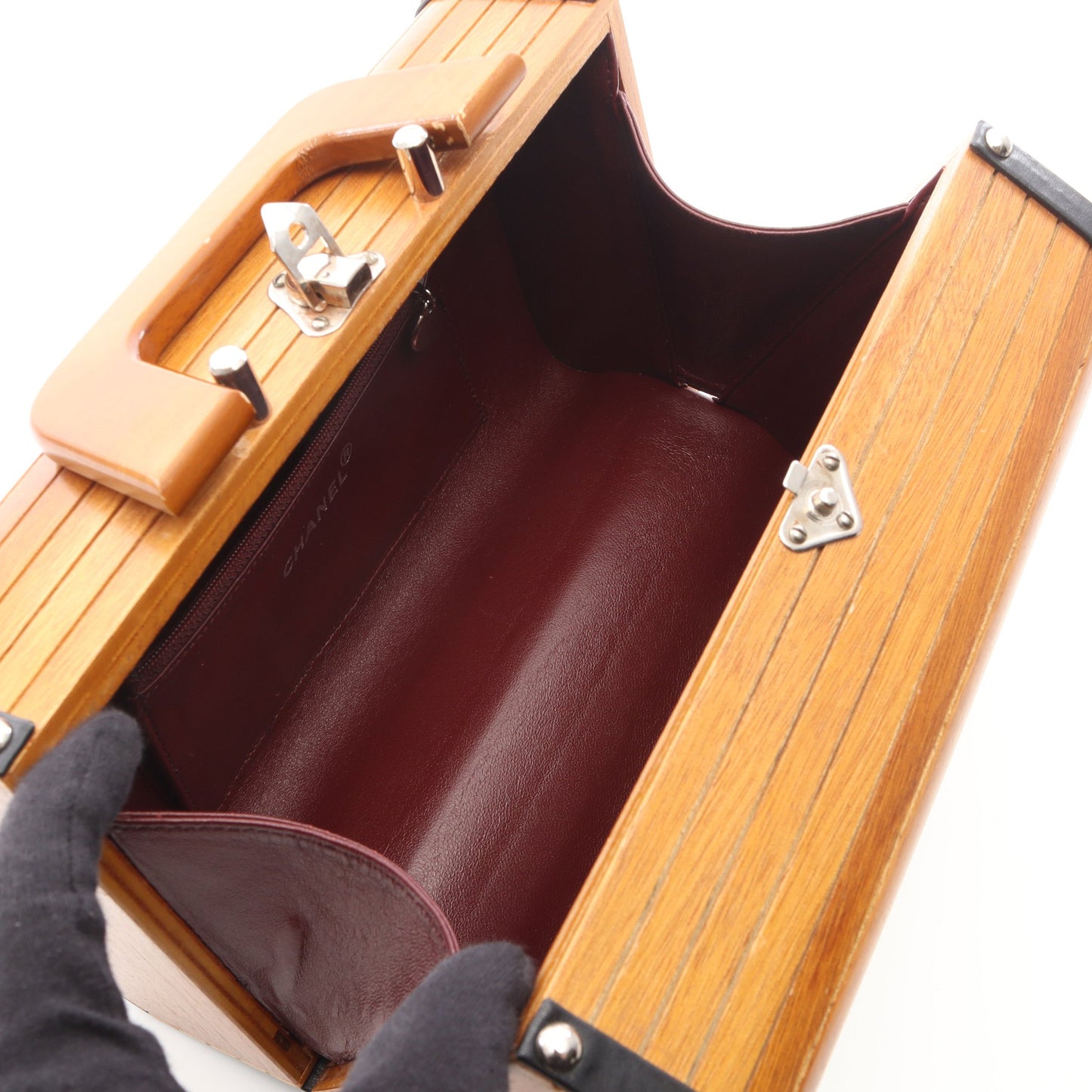ココマーク ハンドバッグ バニティバッグ ウッド レザー ブラウン ブラック シルバー金具 シャネル バッグ CHANEL