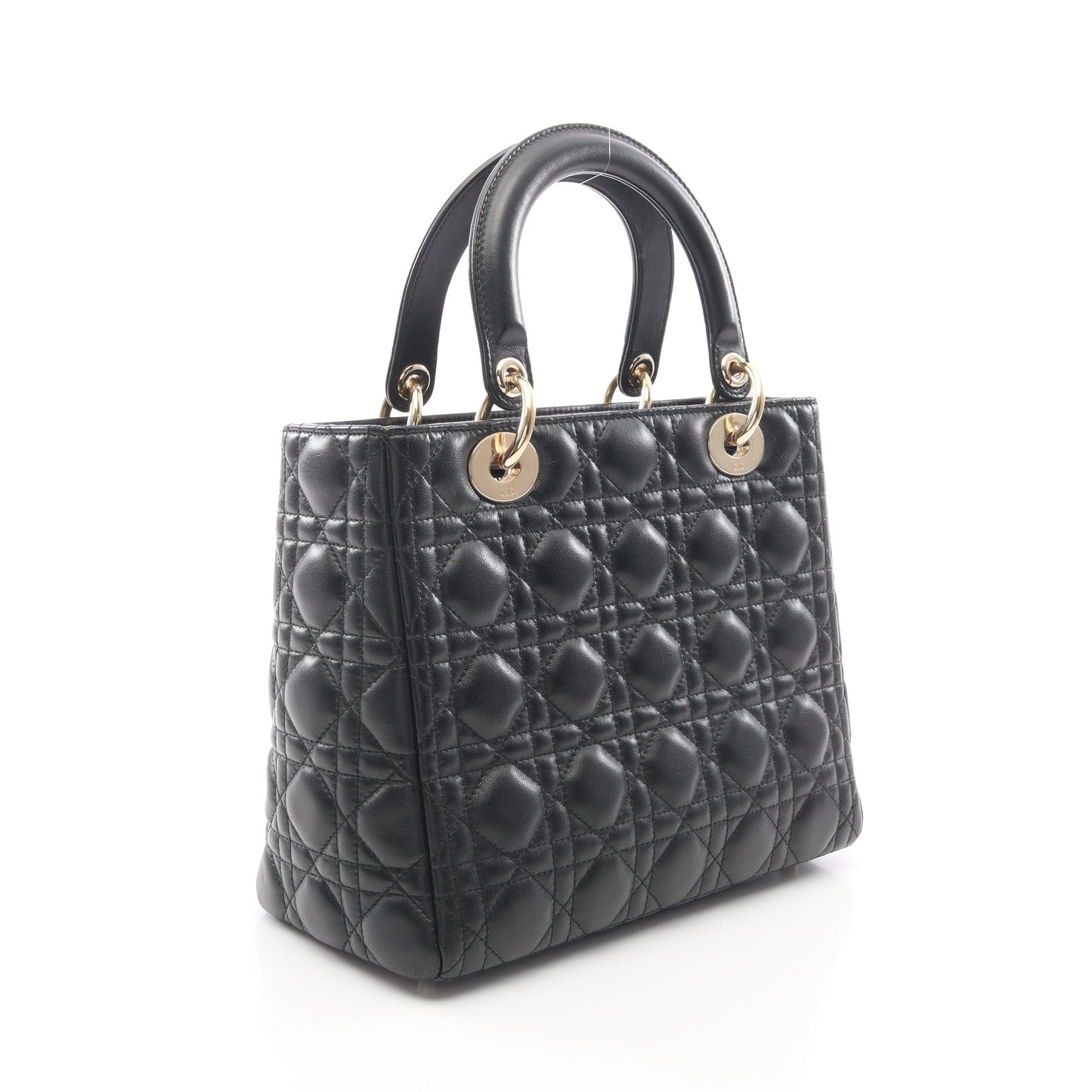 LADY DIOR レディディオール ミディアム カナージュ フェイクパール 2WAY ハンドバッグ レザー ブラック クリスチャンディオール バッグ Christian Dior