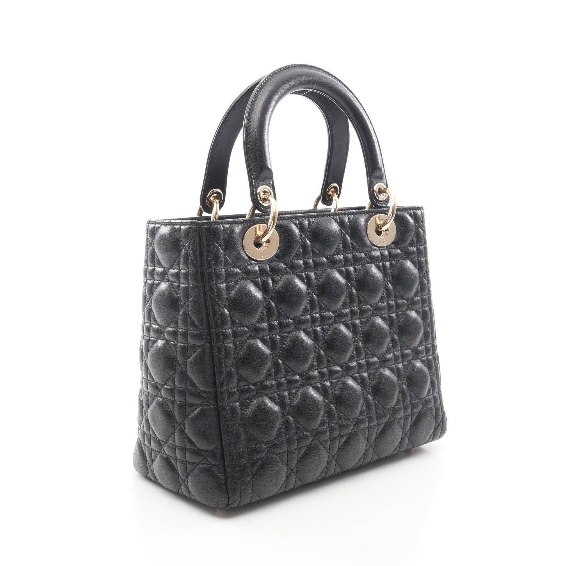 LADY DIOR レディディオール ミディアム カナージュ フェイクパール 2WAY ハンドバッグ レザー ブラック クリスチャンディオール バッグ Christian Dior