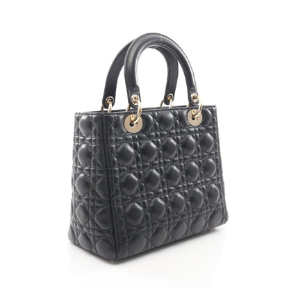 LADY DIOR レディディオール ミディアム カナージュ フェイクパール 2WAY ハンドバッグ レザー ブラック クリスチャンディオール バッグ Christian Dior