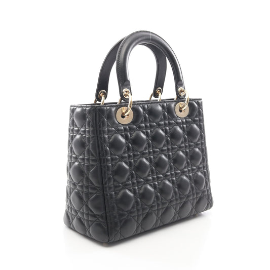 LADY DIOR レディディオール ミディアム カナージュ フェイクパール 2WAY ハンドバッグ レザー ブラック クリスチャンディオール バッグ Christian Dior