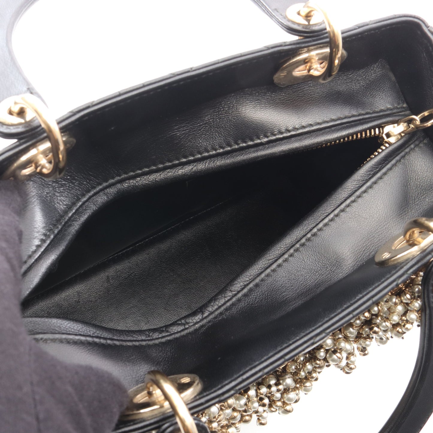 LADY DIOR レディディオール ミディアム カナージュ フェイクパール 2WAY ハンドバッグ レザー ブラック クリスチャンディオール バッグ Christian Dior