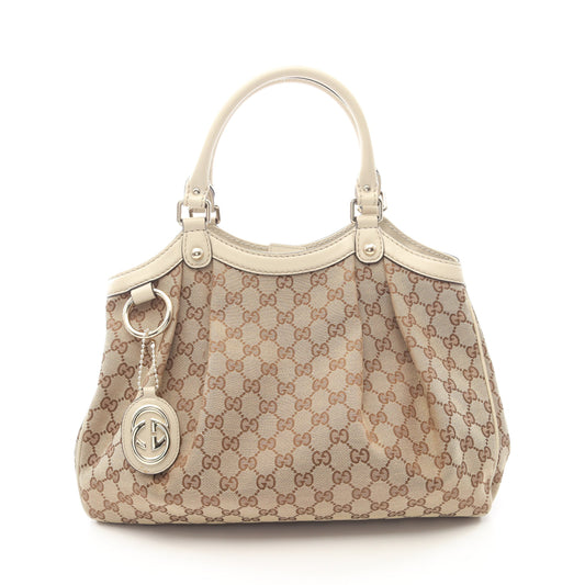 スーキーGGキャンバス ハンドバッグ キャンバス レザー ベージュ アイボリー グッチ バッグ GUCCI
