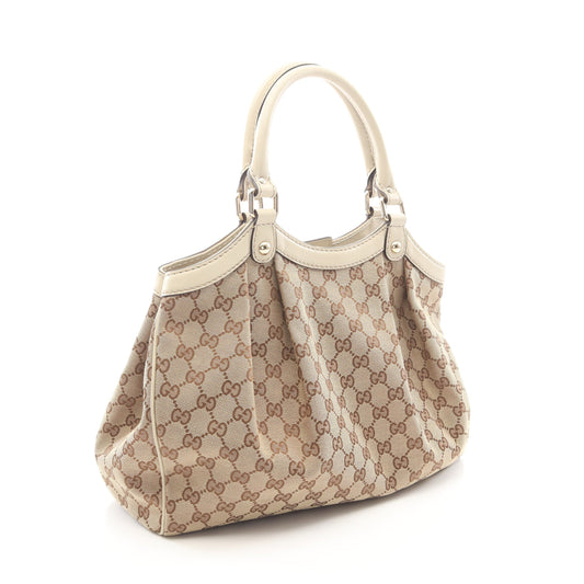 スーキーGGキャンバス ハンドバッグ キャンバス レザー ベージュ アイボリー グッチ バッグ GUCCI