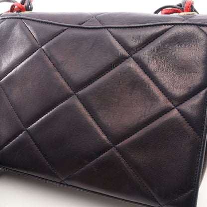 ダイヤステッチ ショルダーバッグ ラムスキン ネイビー レッド ゴールド金具 シャネル バッグ CHANEL