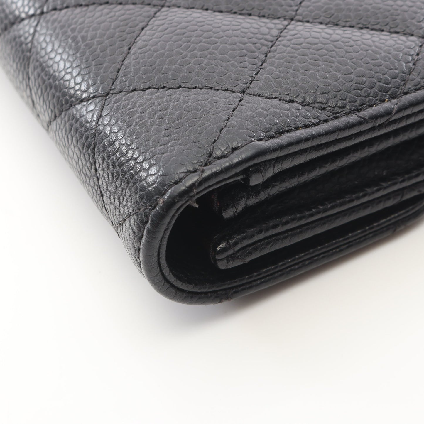 マトラッセ 二つ折り長財布 キャビアスキン ブラック シルバー金具 シャネル 財布・小物 CHANEL