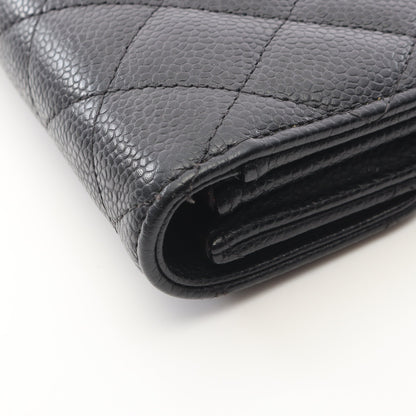 マトラッセ 二つ折り長財布 キャビアスキン ブラック シルバー金具 シャネル 財布・小物 CHANEL